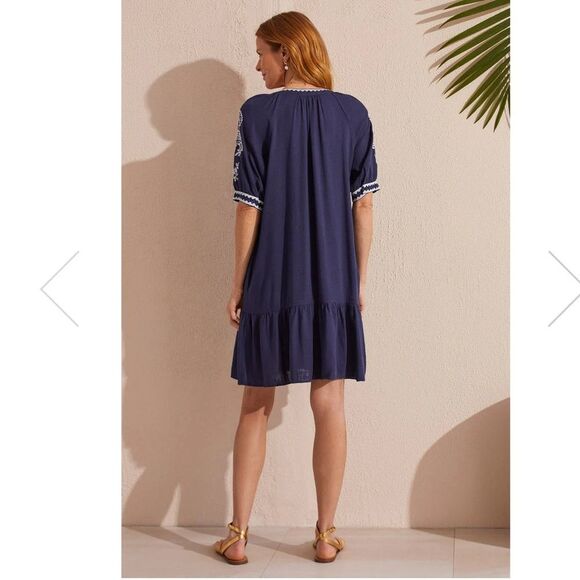 TRIBAL Notch Neck Embroidered Dress in navy blue - Picture 13 of 14